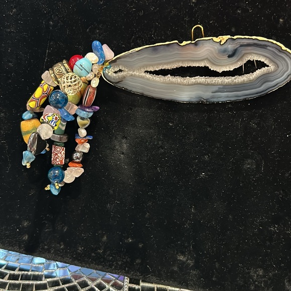 Vintage Artisan Quartz Sliced Stone & Beads Brooch-Boutique - Picture 2 of 9